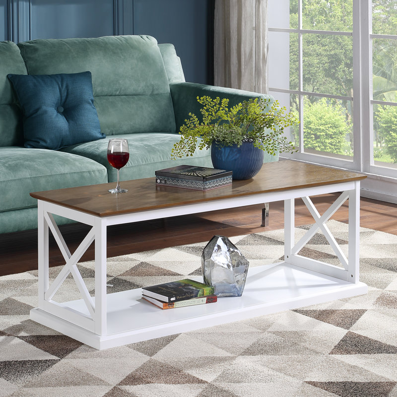 Table basse 47 "avec tablette Arthella, Bois flotté / Blanc