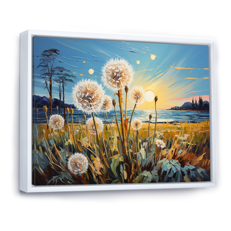 «Landscape Vangogh Dandelions Field I» sur toile, Cadre flottant blanc, H 12 po x l 20 po x P 1 po