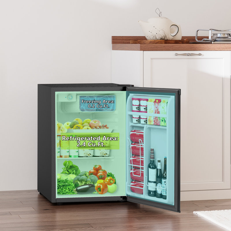 Reversible Door 2.6 Cu.   Ft. Chic Mini Fridge with Freezer - 7 Precise Temp Controls, 2 Easy-Clean Shelves, Perfect for Bedrooms, Offices & Dorms, Crisp Finish