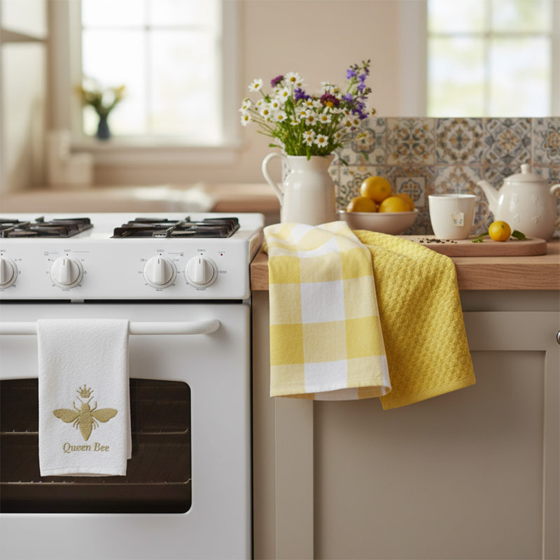 Super Absorbent 3 pack Cotton Tea Towels - Queen Bee