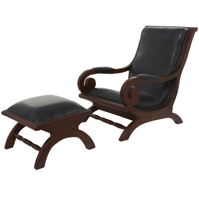 Fauteuil et repose-pieds Korey, Noir