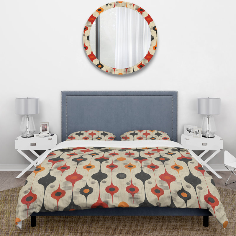 Ensemble de housse de couette orange et vert quadrilobe Elegance II - Mid-Century