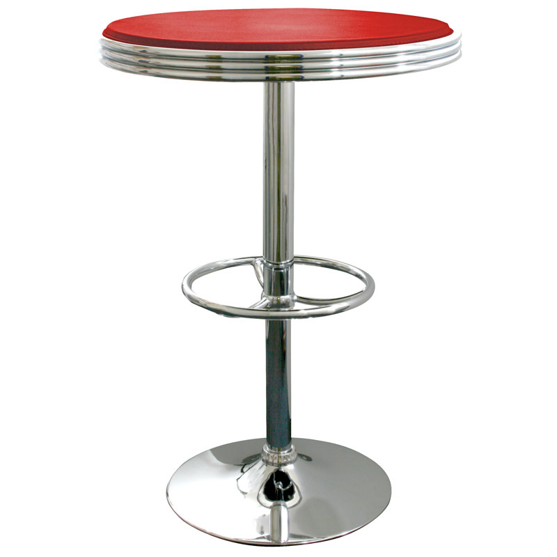 Mellette Round Glass Top Metal Base Dining Table, Red