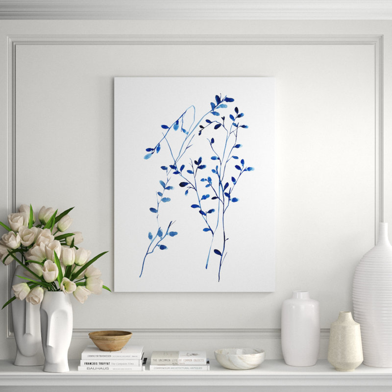 Foglie Blu III Print by Barclay Butera, 32" H x 24" W x 1.5" D, Glass Coat