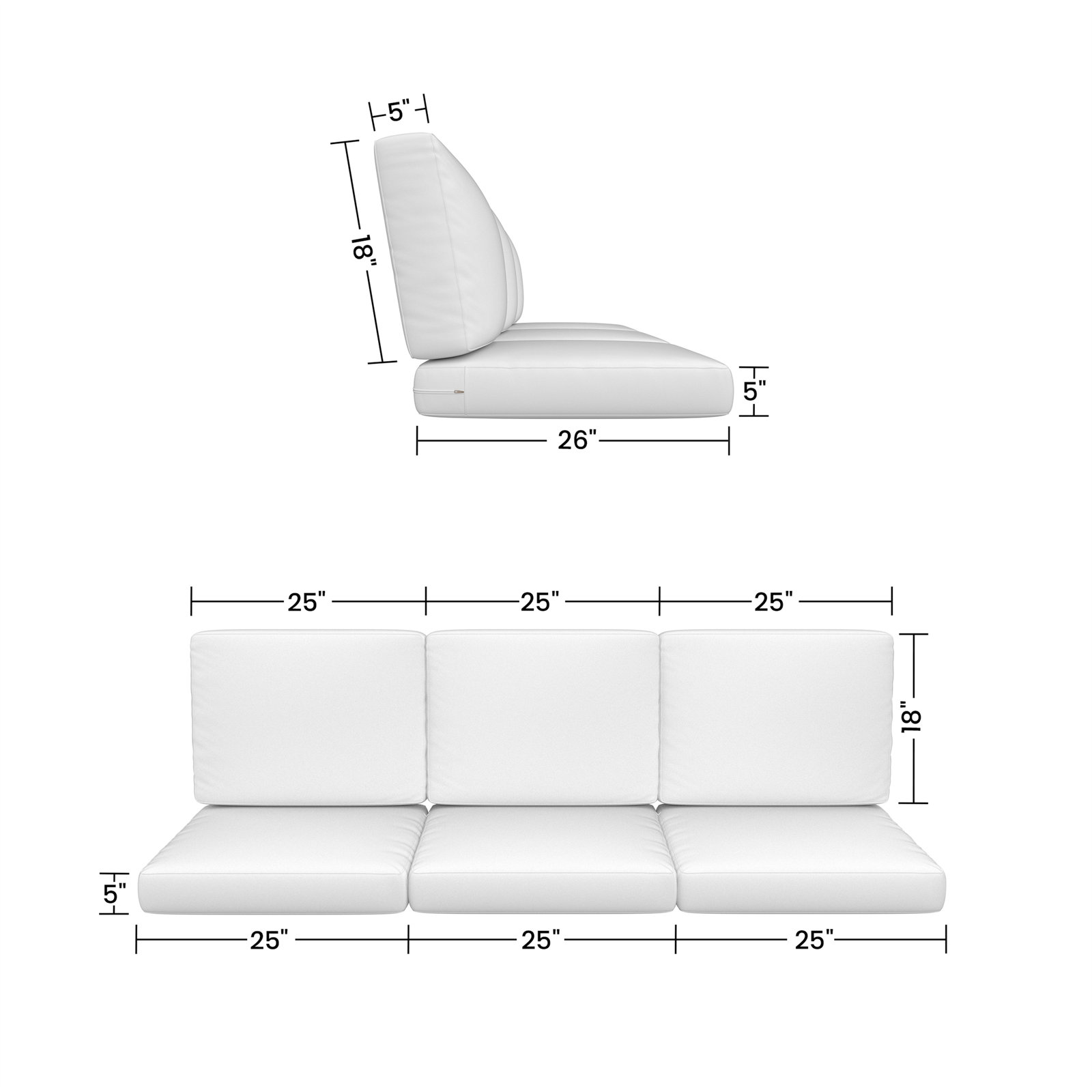 25" Sunbrella® Sofa Seat and Back Cushion, Canvas Natural Sunbrella® Canvas