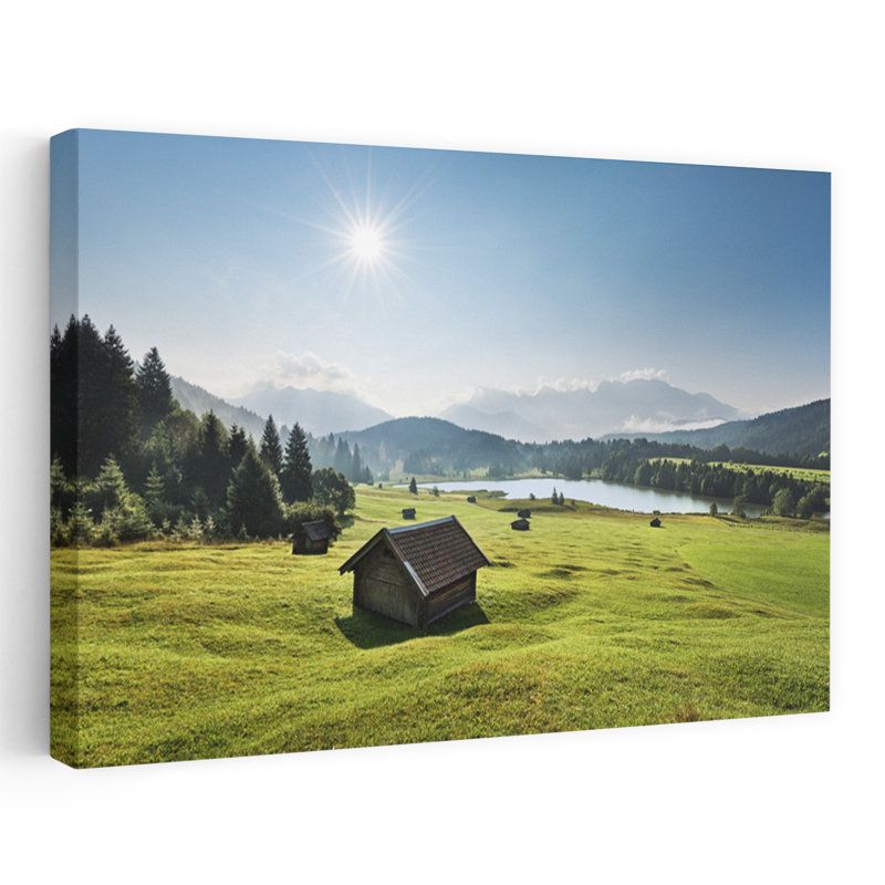 Été, prairie, architecture contemporaine abstraite, forêt, art mural, H 40 po x l 60 po