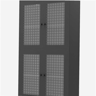 Armoire de rangement classique en métal avec 4 portes en verre et 4 tablettes