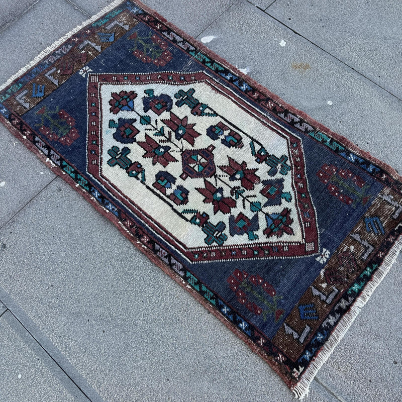 Tapis de bain turc rétro bleu Oushak