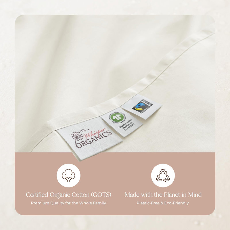 Whisper Organic Certified Organic Sheet Only - 100% Organic Cotton Sheets with Luxurious Soft and Breathable 300 Thread Count Sateen Weave Finish - GOTS & Fairtrade Certified (California King - Natural)