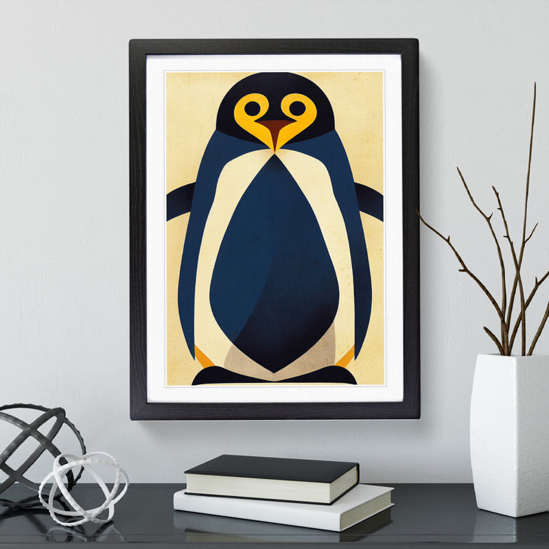 XV1022-3459X Penguin Abstract Art No.3 - Print, Black Framed Paper, White, 66cm H x 48cm W
