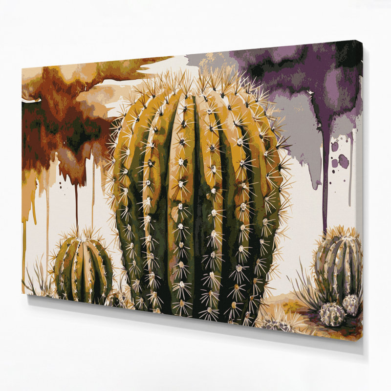 «Southwestern Plants Barrel Cactus 152», art mural sur toile brune, H 11 po x l 14 po