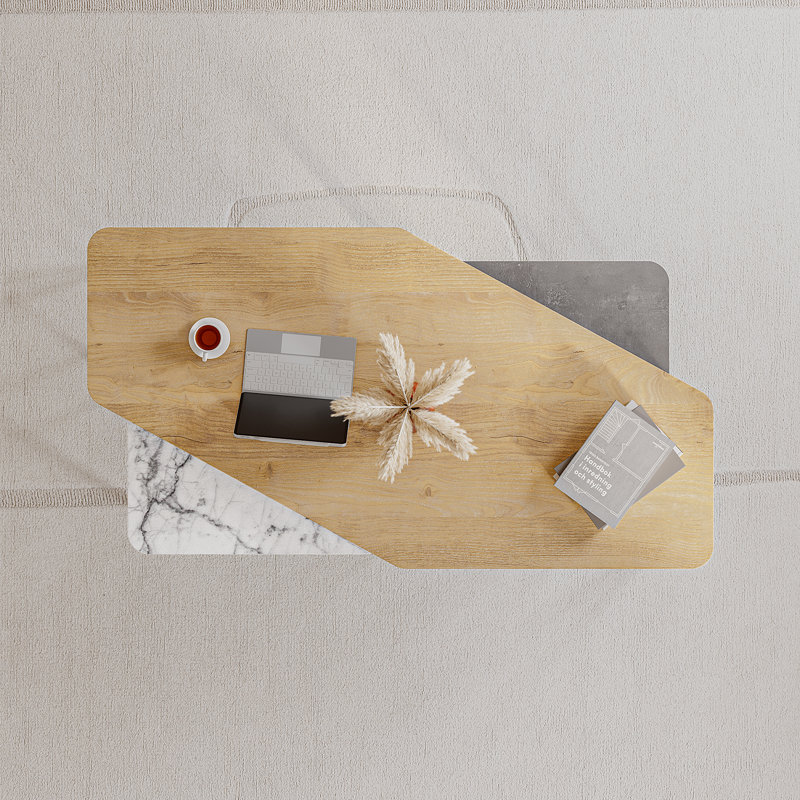 Bukurie Frame Nesting Coffee Table Set, Sapphire Oak/Marble White/Grey