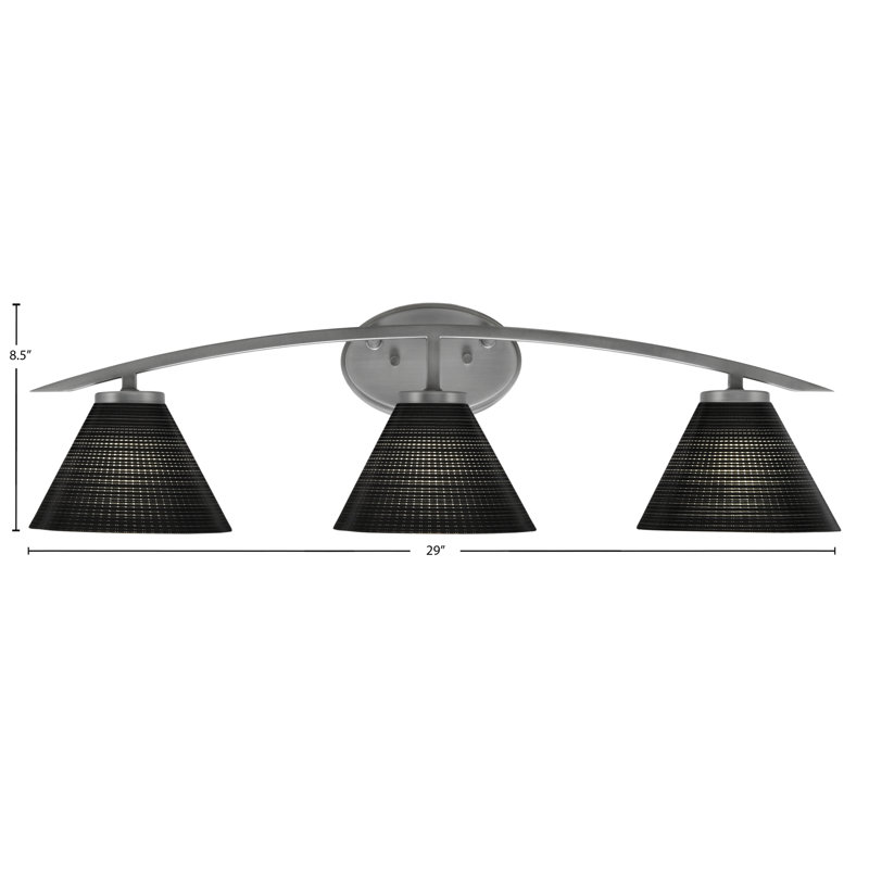Barre d'éclairage de salle de bain 3 lumières avec verre matriciel 7 po Kurve, Argent argent, Noir