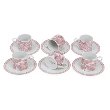 Set of 6 Coffee Cups Guzzini Sugar Bowl Love Heart Series Saucers