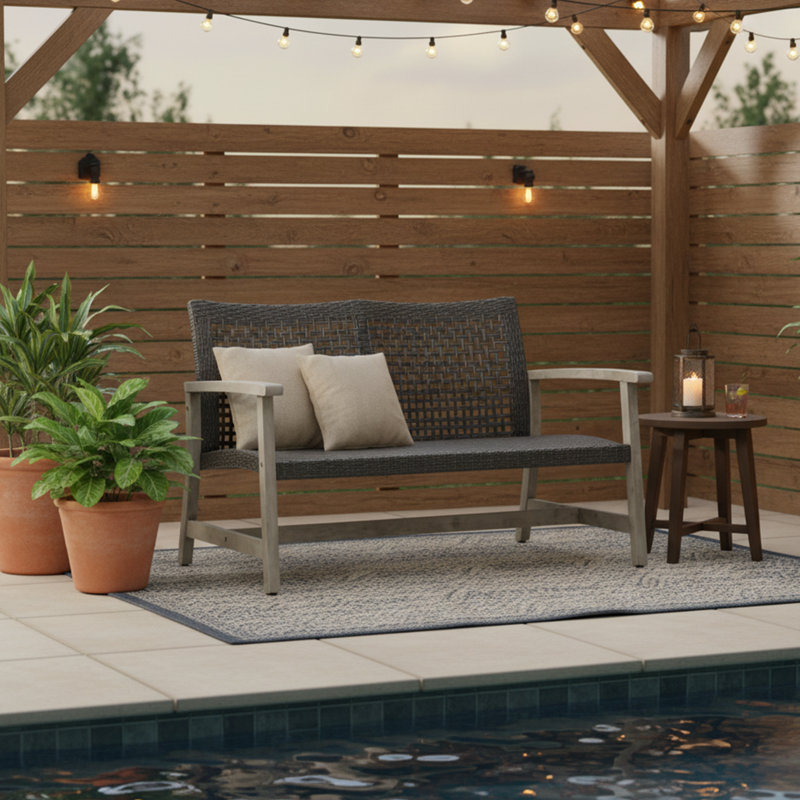 Causeuse d'extérieur l 52 po Hampton - Bois d'acacia et osier PE - Finition gris naturel