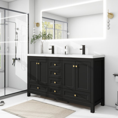 Ensemble de meuble-lavabo double 60 po avec plateau en résine Wimer