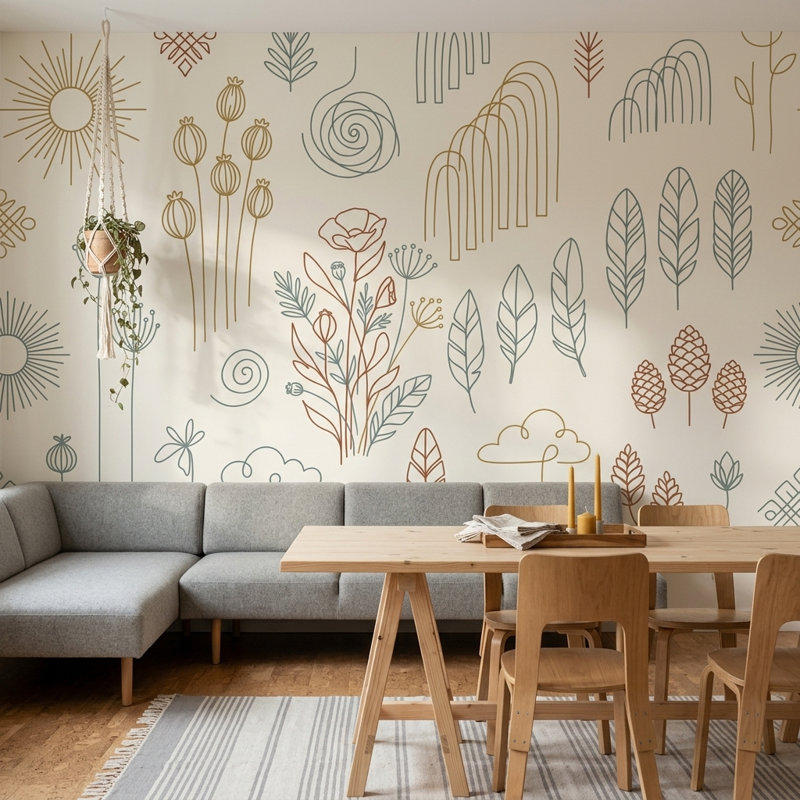Papier peint minimaliste scandinave amovible, 160 po x 108 po, Peler et coller