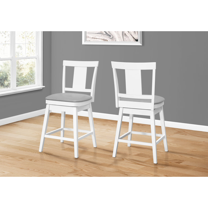 Tabouret de bar, ensemble de 2, pivotant, hauteur de comptoir, cuisine, bois blanc, aspect cuir gris, transitionnel