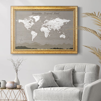 Neutral World Map Framed Canvas Wall Art Print