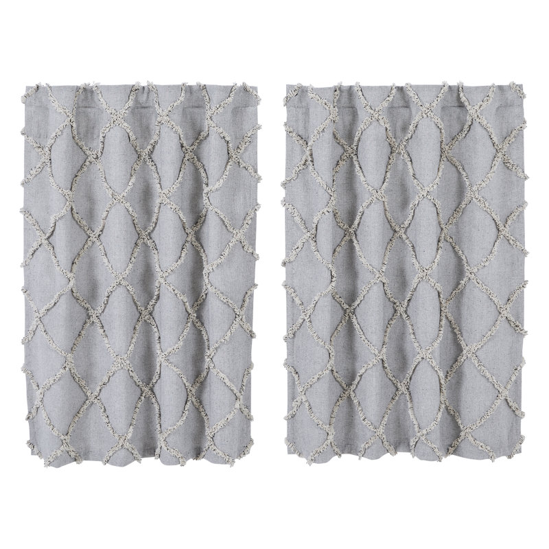 Rideau de café sur mesure en coton gris denim / noir doux / crème Strausstown, L 72 po x L 36 po