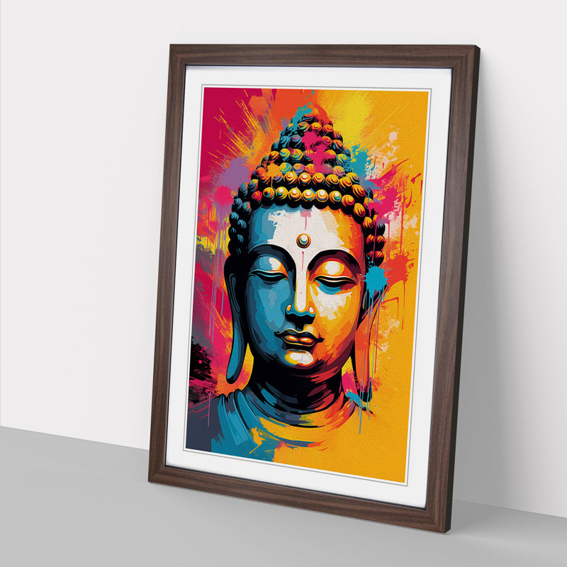 Buddha Pop No.3 - Single Picture Frame Print on Wood, Walnut Framed, 64cm H x 46cm W x 2cm D