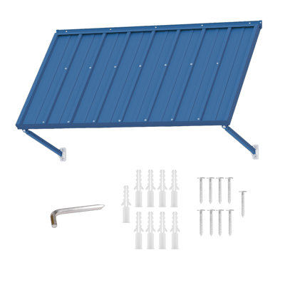 Kozyard Adjustable Door Window Awning – 4-Level Tilt, 55" W × 32" Sloped Panel, Adjustable Projection 22"–31", Aluminum Frame & Metal Canopy, All-Weather Rain, Snow & UV Protection Steel Blue