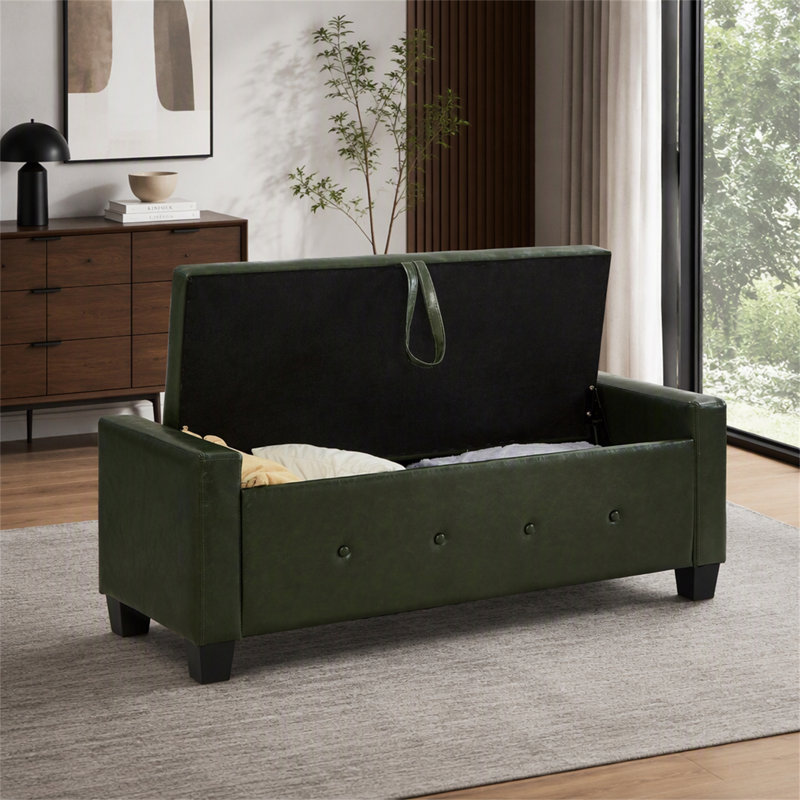Banc de rangement rembourré polyvalent avec similicuir capitonné pour le salon de la chambre à coucher et le couloir
