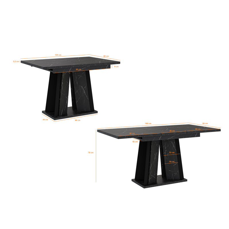 Doha Table Extendable Dining Table, Royal Marble Black