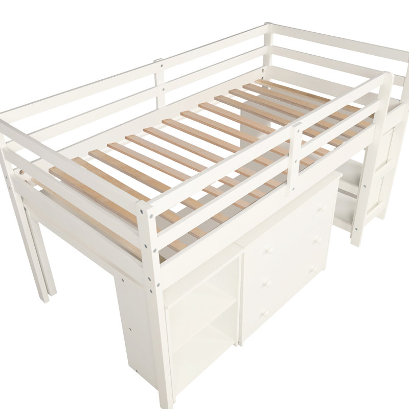 Lit mezzanine simple blanc avec armoire et bureau de musique portatif, bureau roulant stable - blanc, digne de confiance