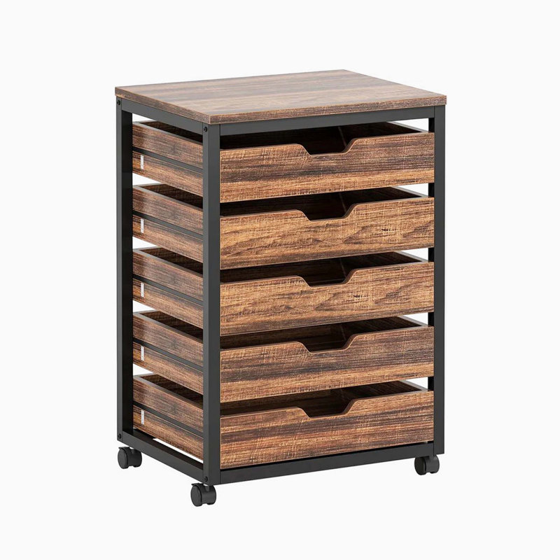Industrial Style Mobile Storage Dresser with Drawers, Multi-functional Office Printer Stand
