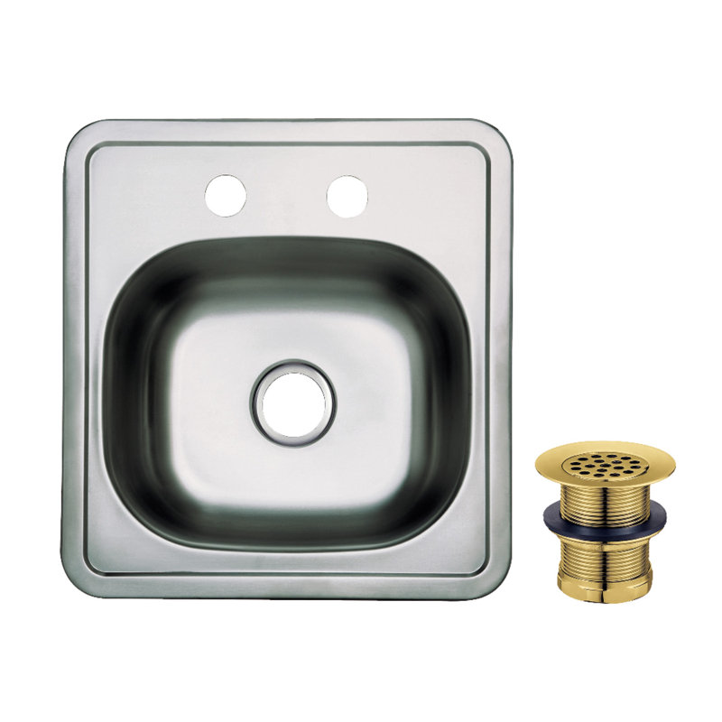 Kingston Brass Studio 15-Inch Stainless Steel Self-Rimming Single Bowl Drop-In Bar Prep Sink With Drain And Strainer, 2