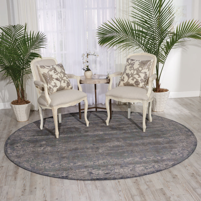 Tapis à motif abstrait ardoise Zephyr, Rond 8 pi