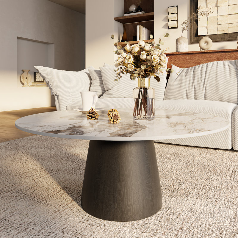 Table basse Mid-Century, H 17,44 po x L 35,43 po x l 35,43 po, Brun, Noir
