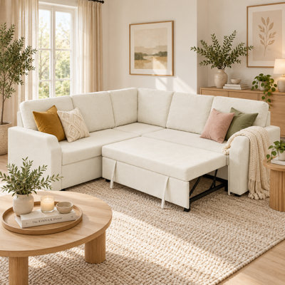 Canapé-lit d'angle modulaire Bedloria 81,2 pouces (206,7 cm), 5 places, en chenille, avec lit gigogne, compartiment de rangement dissimulé interchangeable et structure renforcée en bois et en fer.