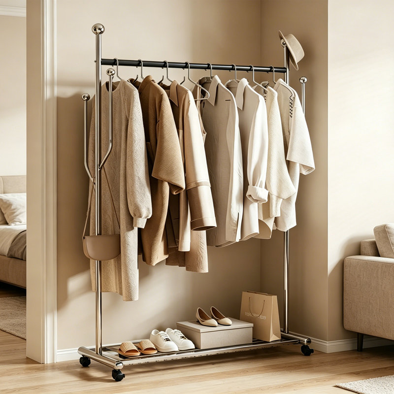 Modern Leather Coat Rack with Shelf, Black