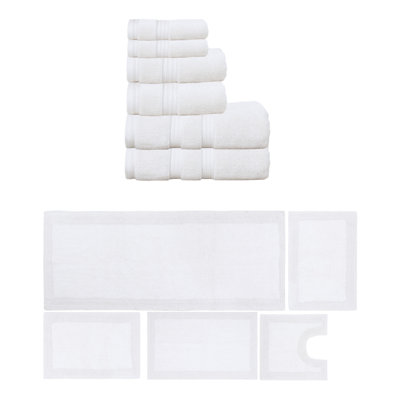 Buariki Collection 100% Soft Cotton 6 Pc Towel Set & 5 Pc Bath Rug Set, (Set of 11) Reversible