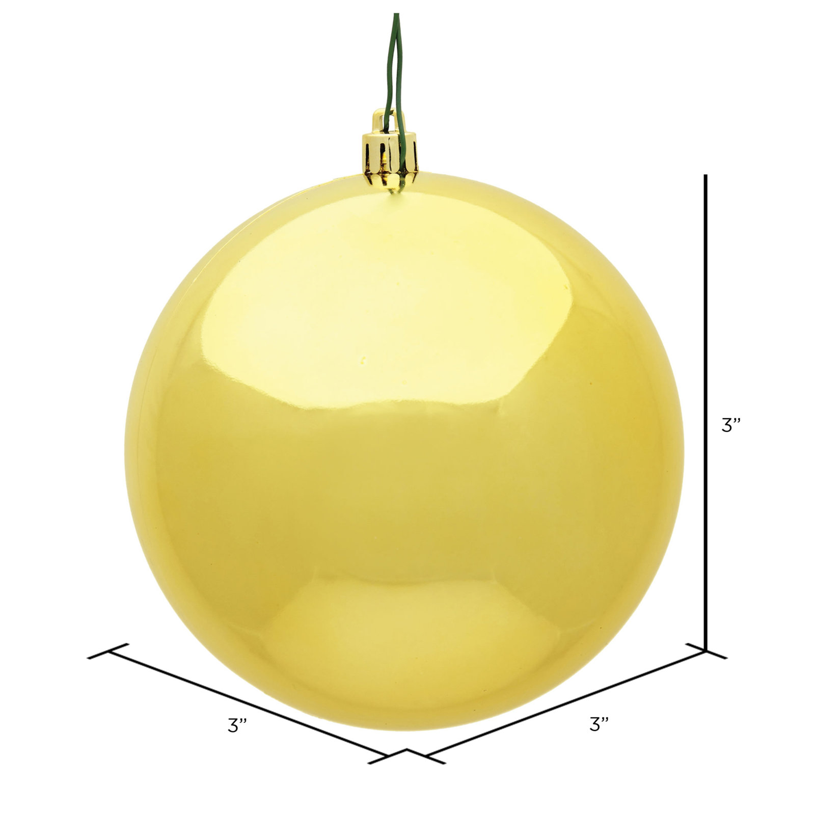 Holiday Décor Ball Ornament, Honey Gold Shiny, 3" H x 3" W x 3" D