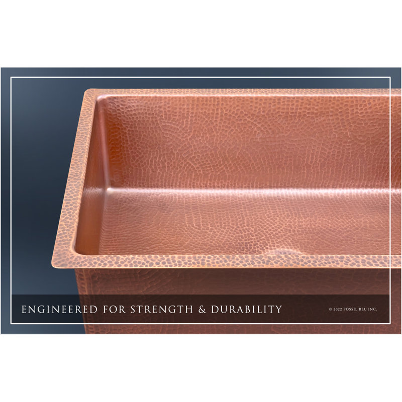 Fossil Blu Luxury 33" 12-Gauge Hammered Copper Undermount/Drop-In Sink, Medium Patina, Incl Accs