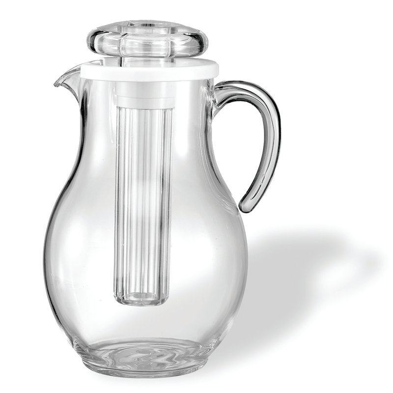 Clear Plastic Pitcher with Ice Tube, 11.5" H x 7.75" W x 6.75" L