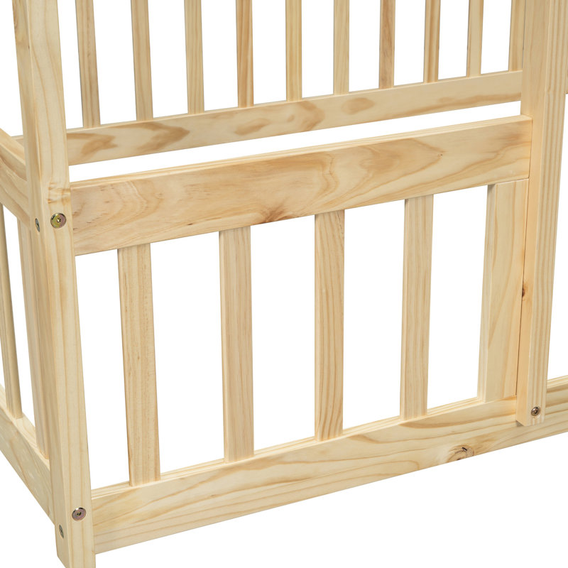 Lit de garde-corps en forme de maison avec fabrication en pin naturel, Naturel
