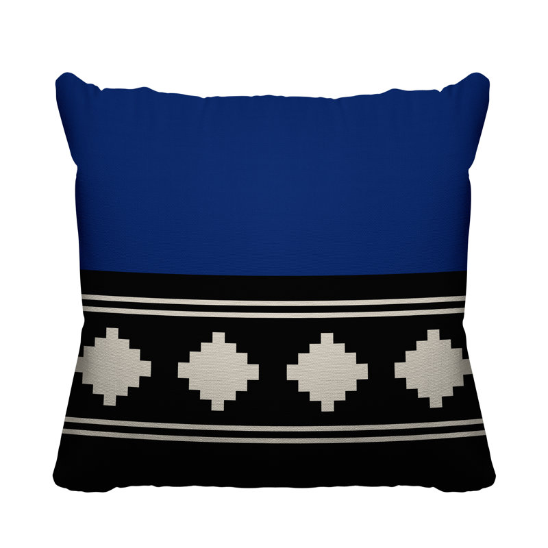 Coussin intérieur / extérieur Ector Southwestern, L 17 po x H 17 po, Bleu marine