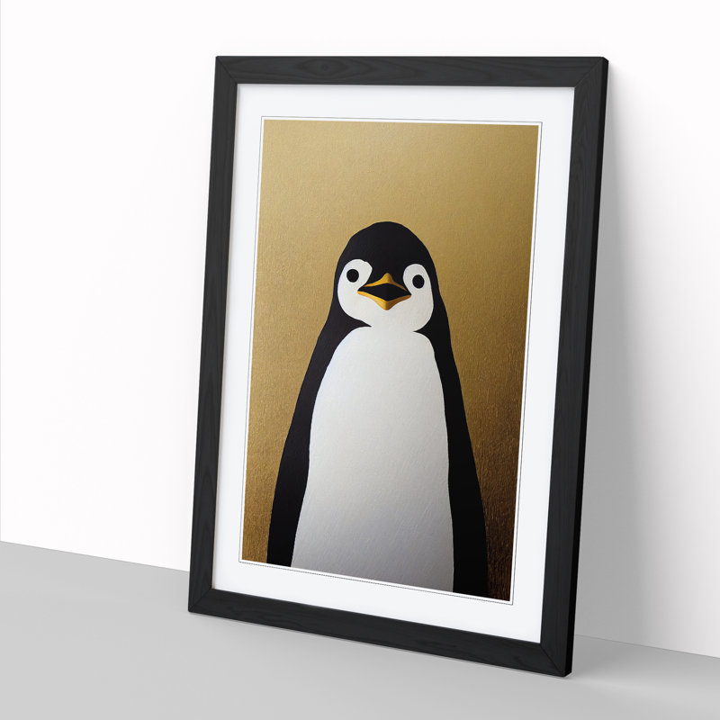 Penguin Painting Gold - Single Picture Frame Print, Black, 34cm H x 25cm W x 2cm D