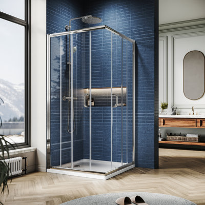 35"" - 36"" W x 72"" H Double Sliding Framed Square Shower Enclosure with 1/4"" Clear Tempered Glass -  VTI, SQ-363672CC