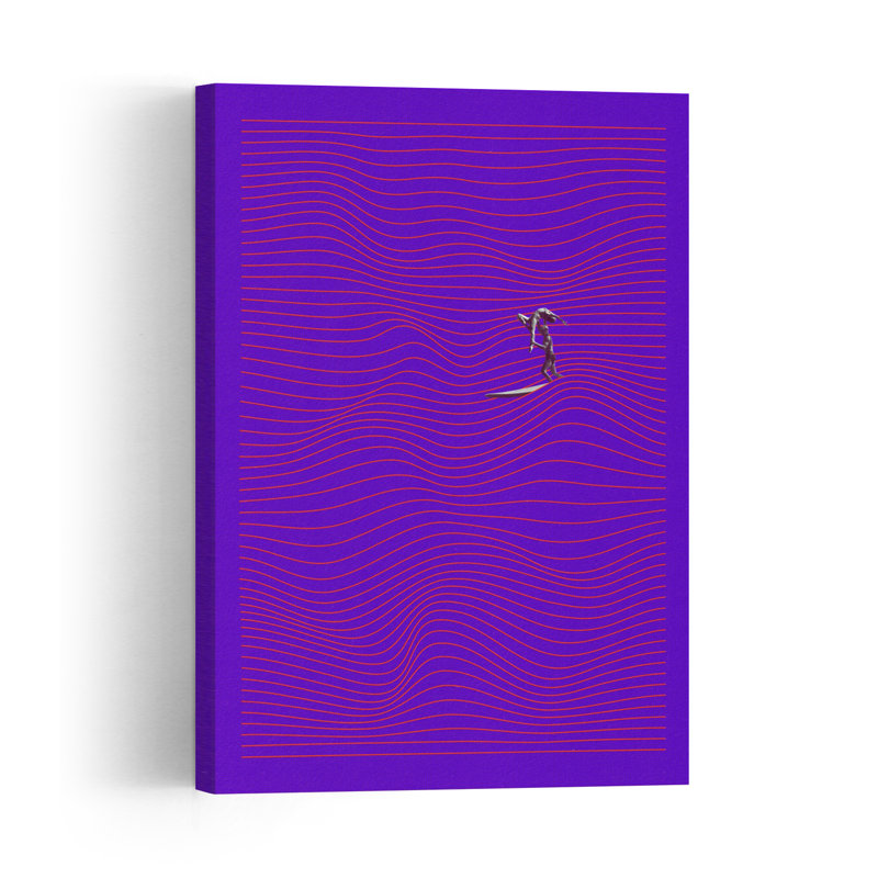 Purple Wave Ride Abstract Energetic Minimalist Beach Ocean Wall Art Print by Dominik Przerwa - Wrapped Canvas Print