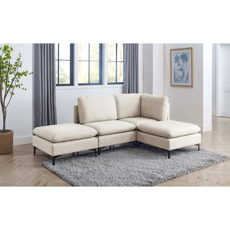 Canapé modulaire en lin rembourré avec pieds en métal, Blanc