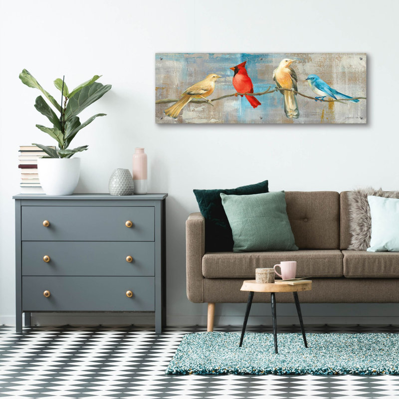  Art mural en verre «Bird Gossip» par Danhui Nai, H 16 po x l 48 po