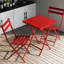 Bistro pliable à 3 terrasses - rouge. Table et chaises en métal. , Pour l'intérieur et l'extérieur. Assemblage facile. Rouille rayée. Support de chaise de 330 lb. Balcons bistro peu encombrants, meubles 3 pièces. Fabrication.