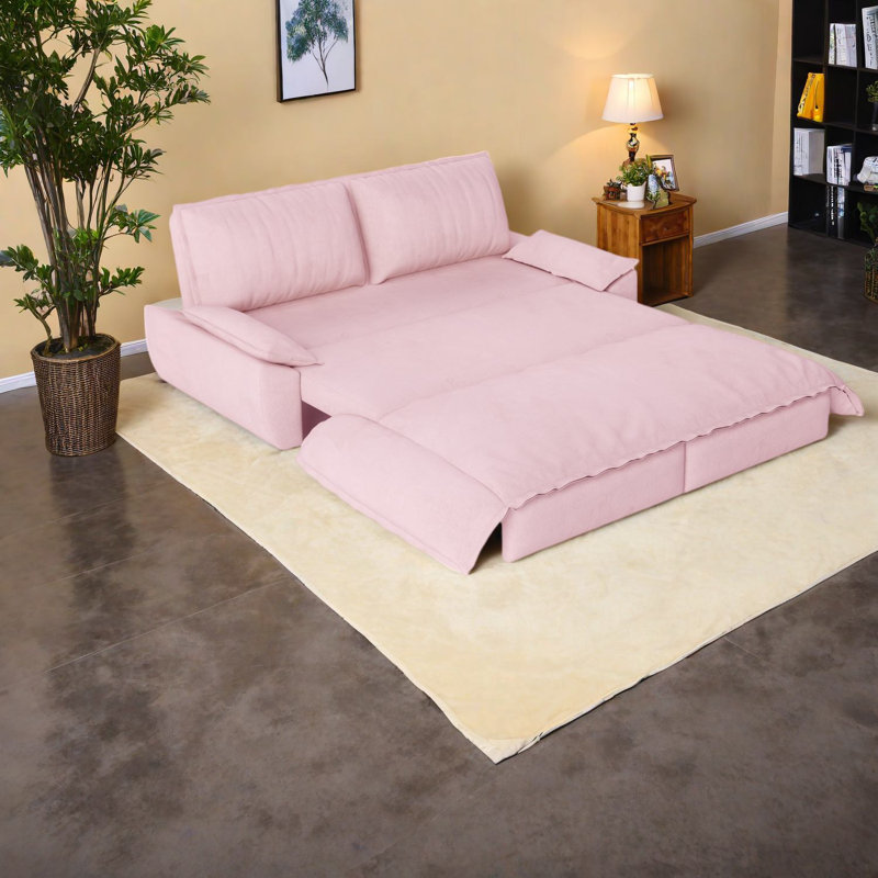 Multifunctional Velvet Sofas, Modern Convertible Sleeper, Space-saving Pink Design