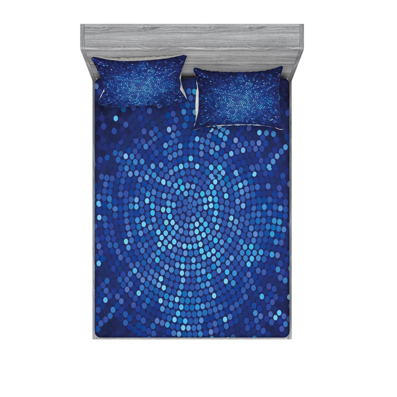 Microfiber Polka Dots Sheet Set, Queen Sheet Set with Fitted Sheet, Navy Polka Dot