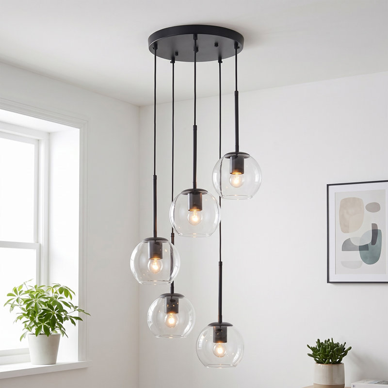 5-light Farmhouse Cluster Pendant, Black, 5